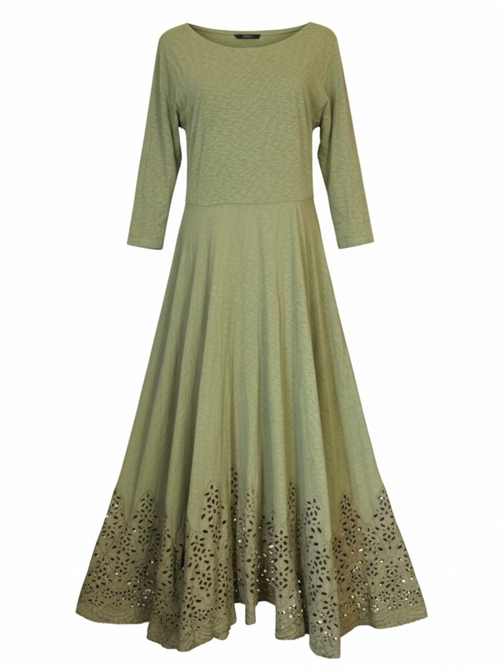 Green Women's Long Sleeve Laser-Cut Hem Dress